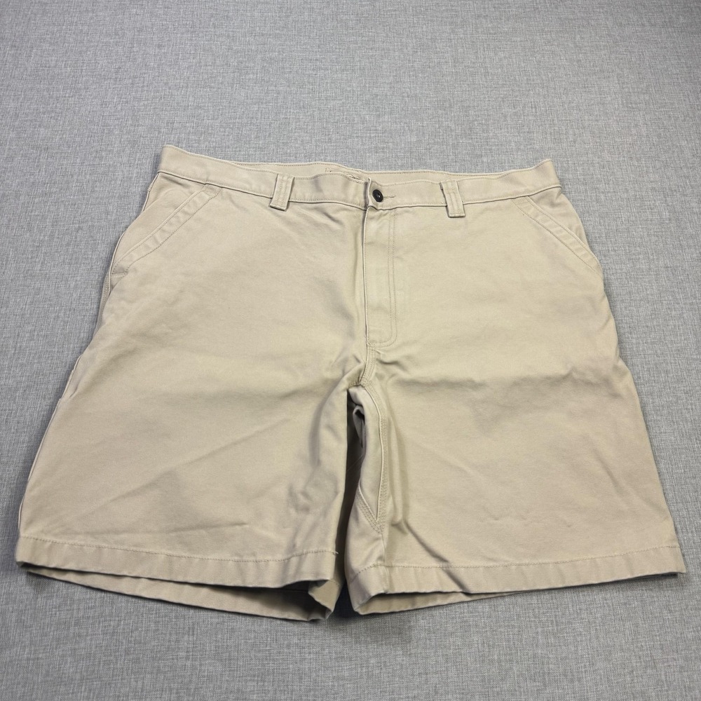 L.L. Bean Katahdin Iron Works Canvas Shorts Mens 42 Beige Cotton Relaxed Fit